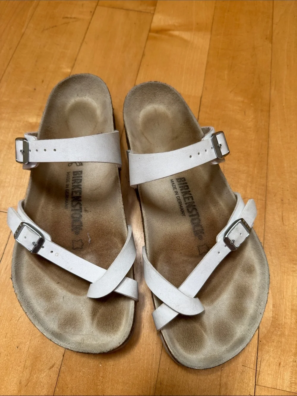 Birkenstock White Mayari-Style Leather Strap Sandals